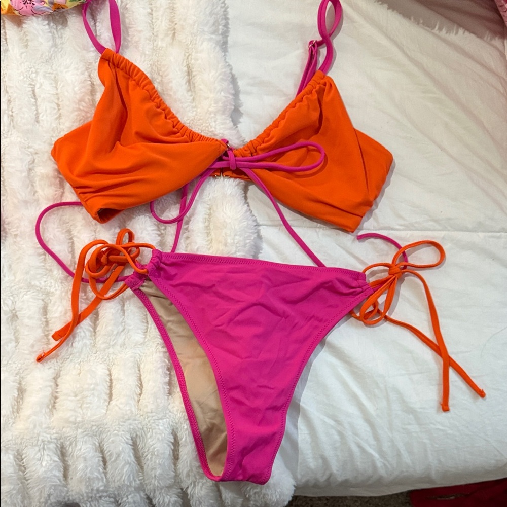 Vibrant Orange and Pink Bikini Set shade and shore L
